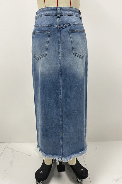 Pantalones de talle alto con borlas irregulares y desgastados de estilo urbano