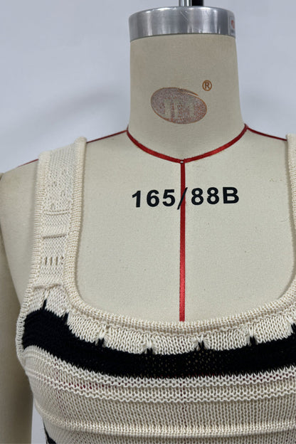 Vestidos sexis de falda de un solo paso con escote en U y tejido de rayas en contraste