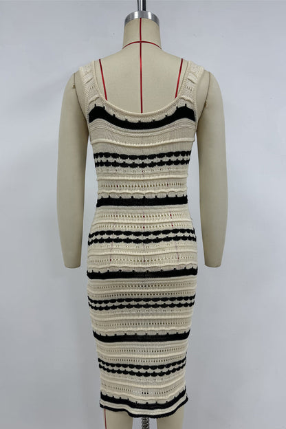 Vestidos sexis de falda de un solo paso con escote en U y tejido de rayas en contraste