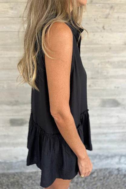 Blusa informal con botones, volantes plisados y cuello vuelto (3 colores)