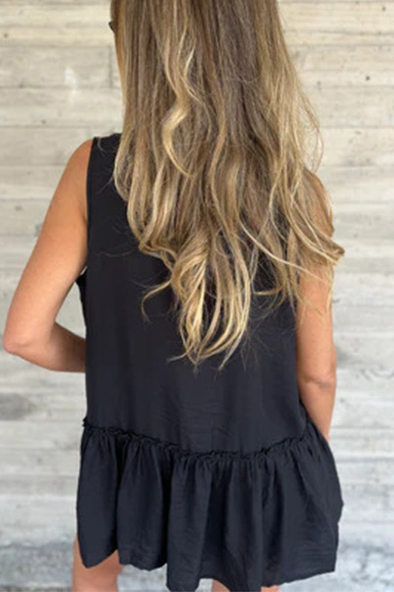Blusa informal con botones, volantes plisados y cuello vuelto (3 colores)