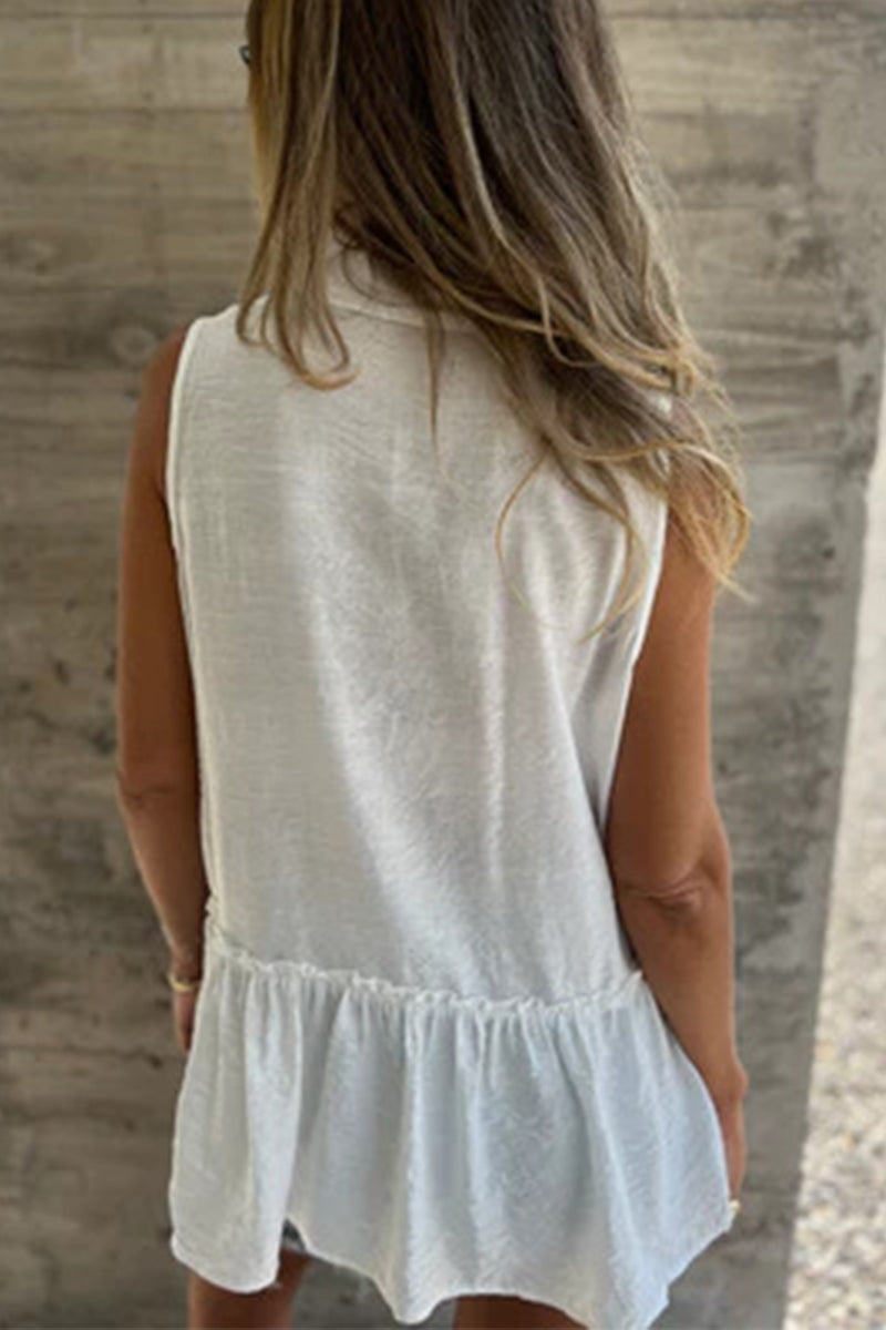 Blusa informal con botones, volantes plisados y cuello vuelto (3 colores)