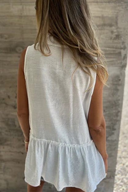 Blusa informal con botones, volantes plisados y cuello vuelto (3 colores)