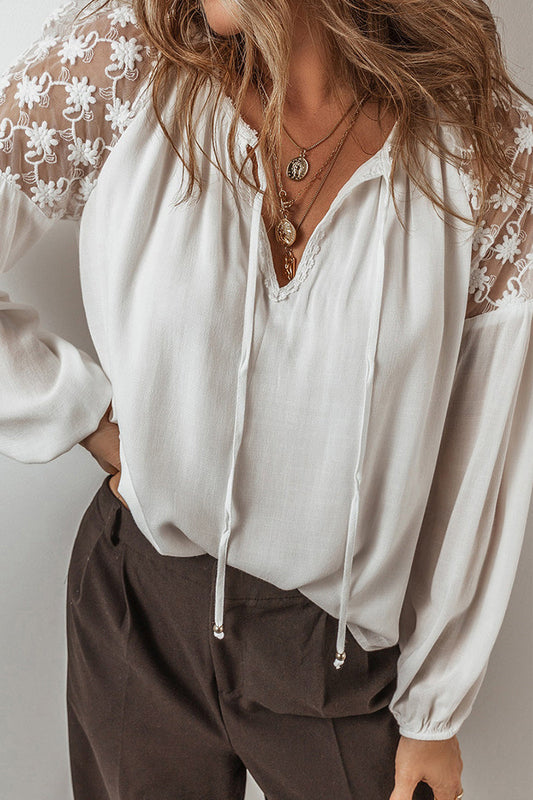 Blusas casuales de encaje con cuello en V y patchwork