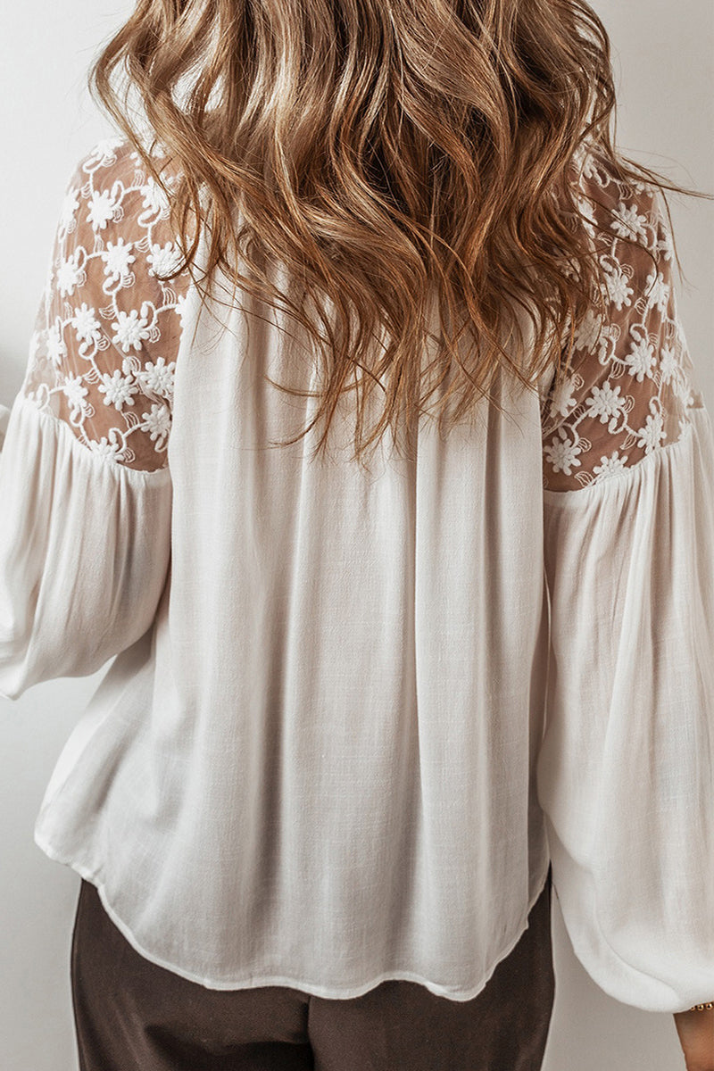 Blusas casuales de encaje con cuello en V y patchwork