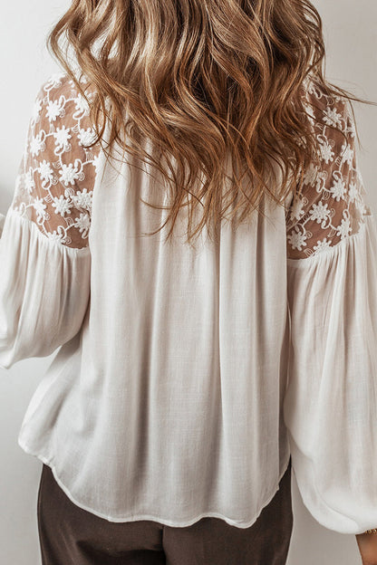 Blusas casuales de encaje con cuello en V y patchwork