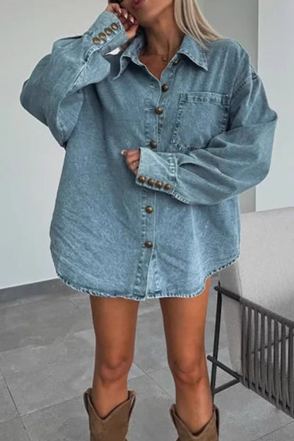 Conjunto de dos piezas con botones casuales, cuello vuelto irregular, manga larga