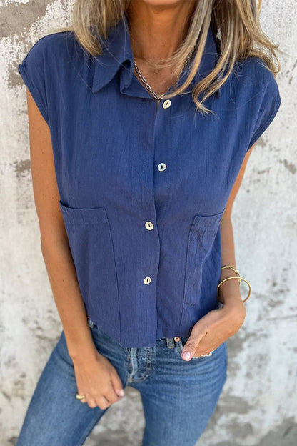 Blusas casuales con cuello vuelto, botones y bolsillos (4 colores)