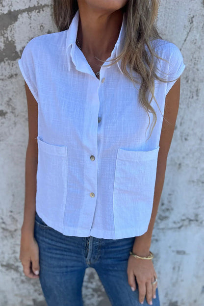 Blusas casuales con cuello vuelto, botones y bolsillos (4 colores)