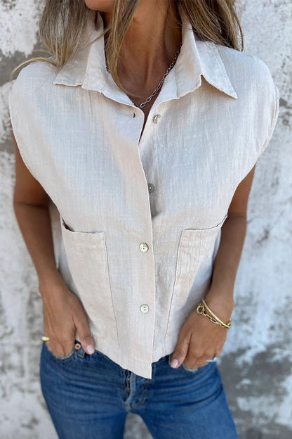 Blusas casuales con cuello vuelto, botones y bolsillos (4 colores)