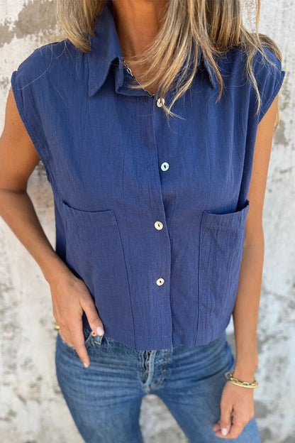 Blusas casuales con cuello vuelto, botones y bolsillos (4 colores)