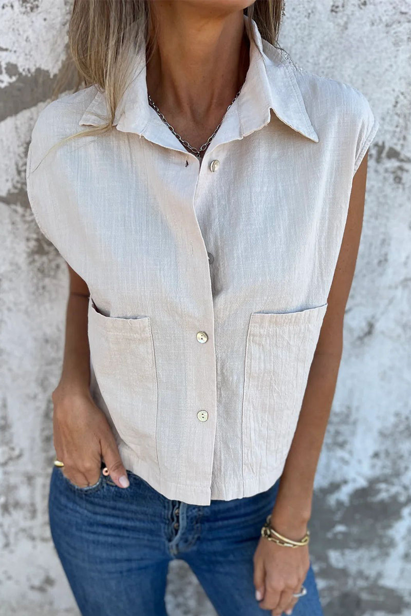 Blusas casuales con cuello vuelto, botones y bolsillos (4 colores)