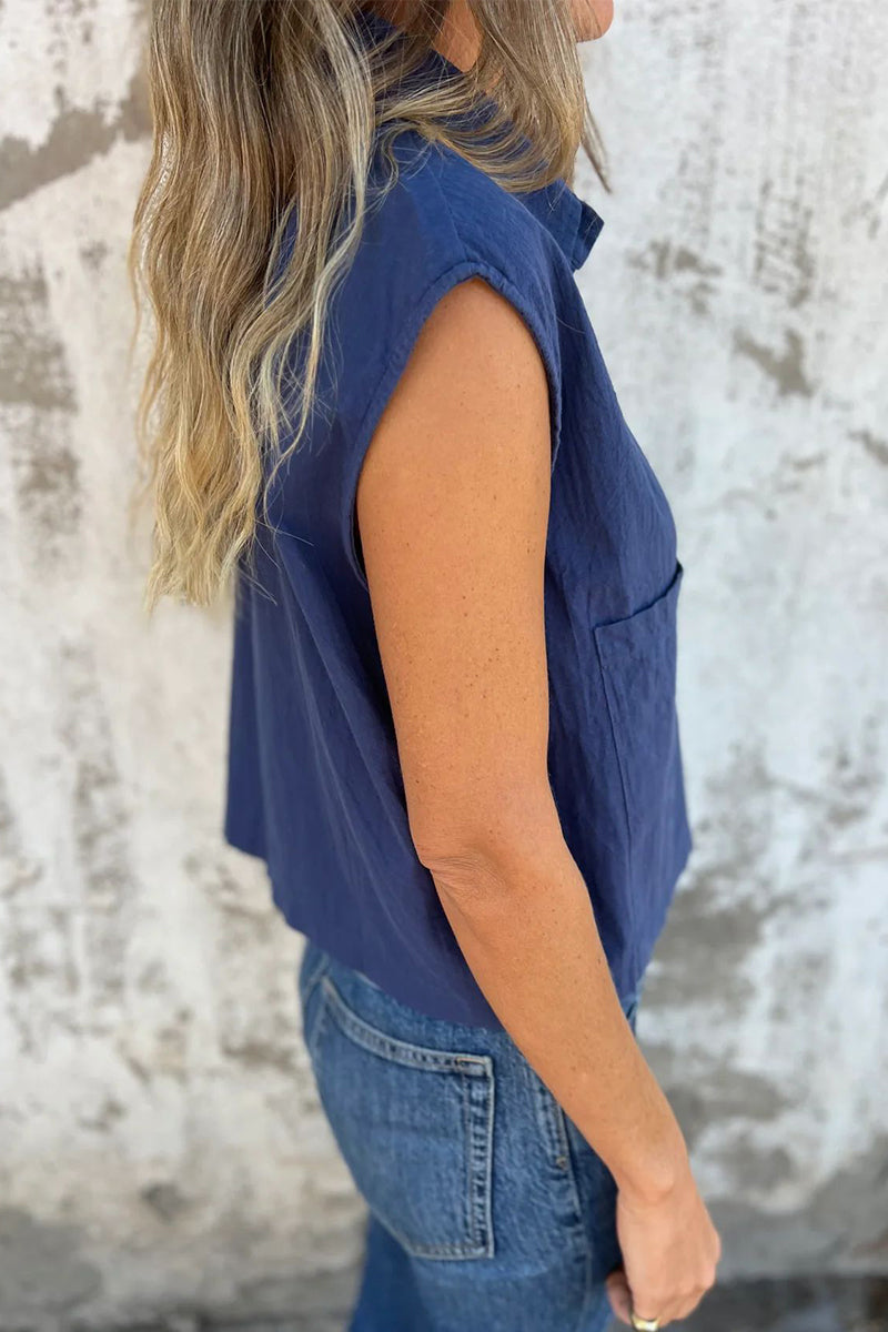 Blusas casuales con cuello vuelto, botones y bolsillos (4 colores)