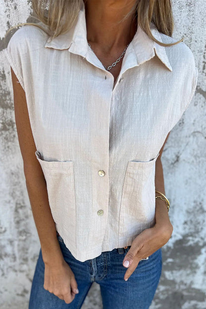 Blusas casuales con cuello vuelto, botones y bolsillos (4 colores)