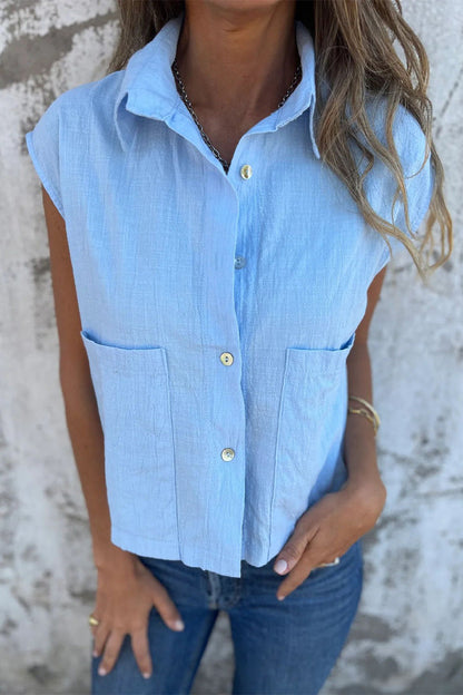 Blusas casuales con cuello vuelto, botones y bolsillos (4 colores)
