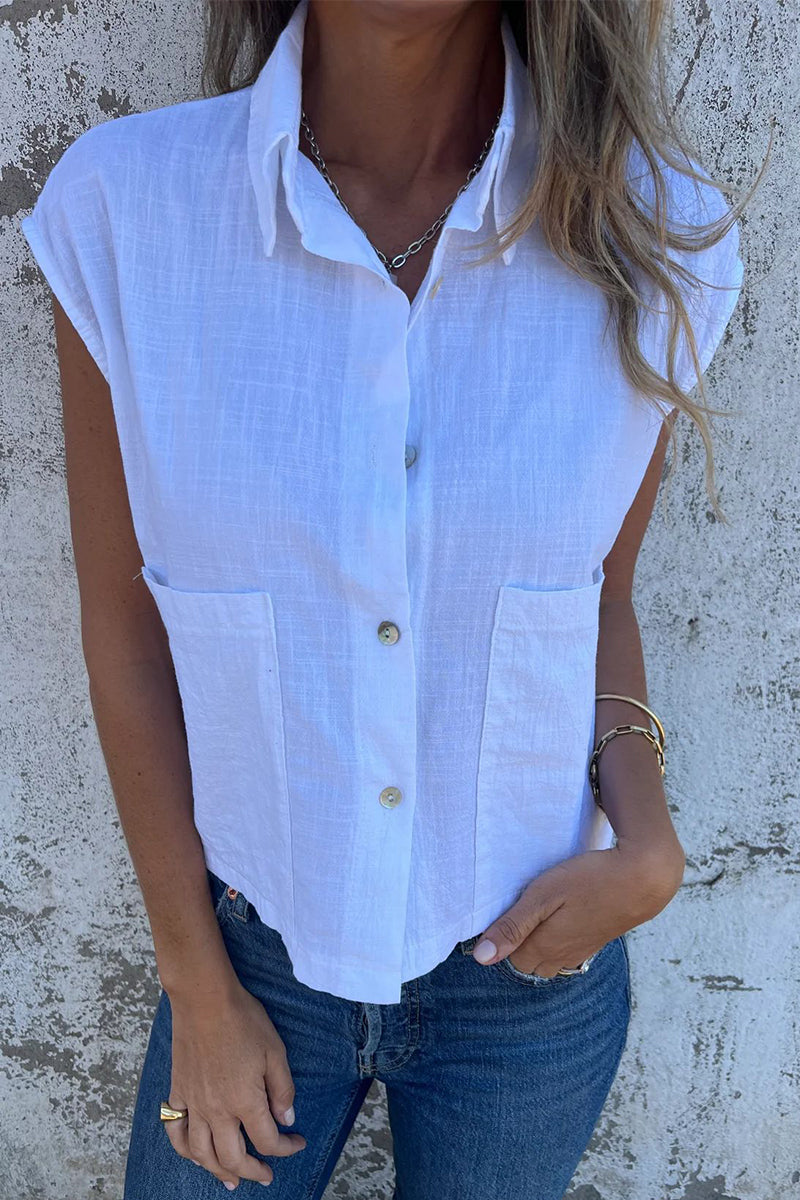 Blusas casuales con cuello vuelto, botones y bolsillos (4 colores)