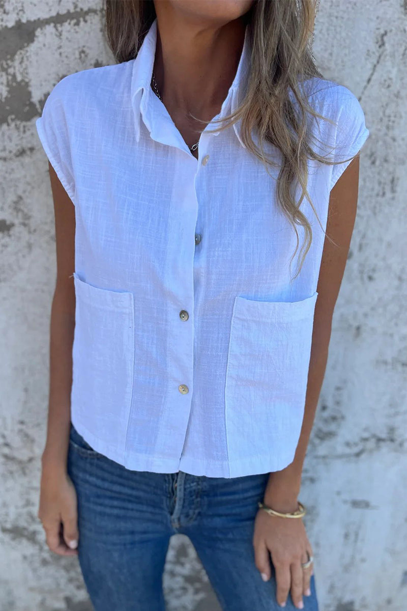 Blusas casuales con cuello vuelto, botones y bolsillos (4 colores)