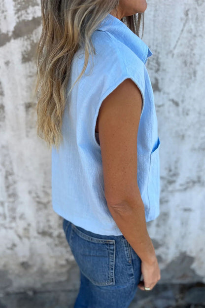 Blusas casuales con cuello vuelto, botones y bolsillos (4 colores)