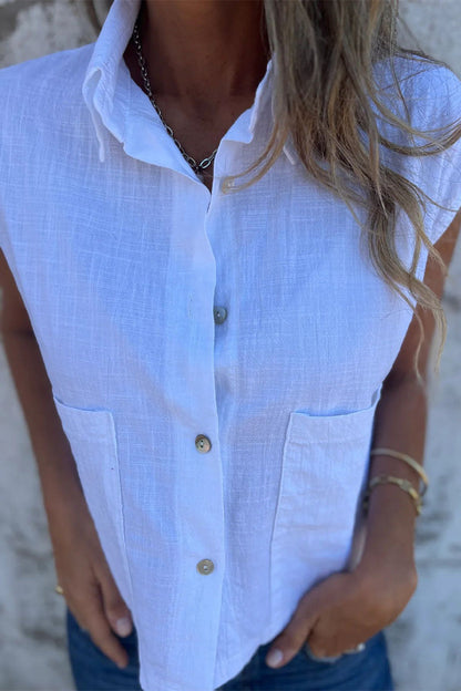Blusas casuales con cuello vuelto, botones y bolsillos (4 colores)