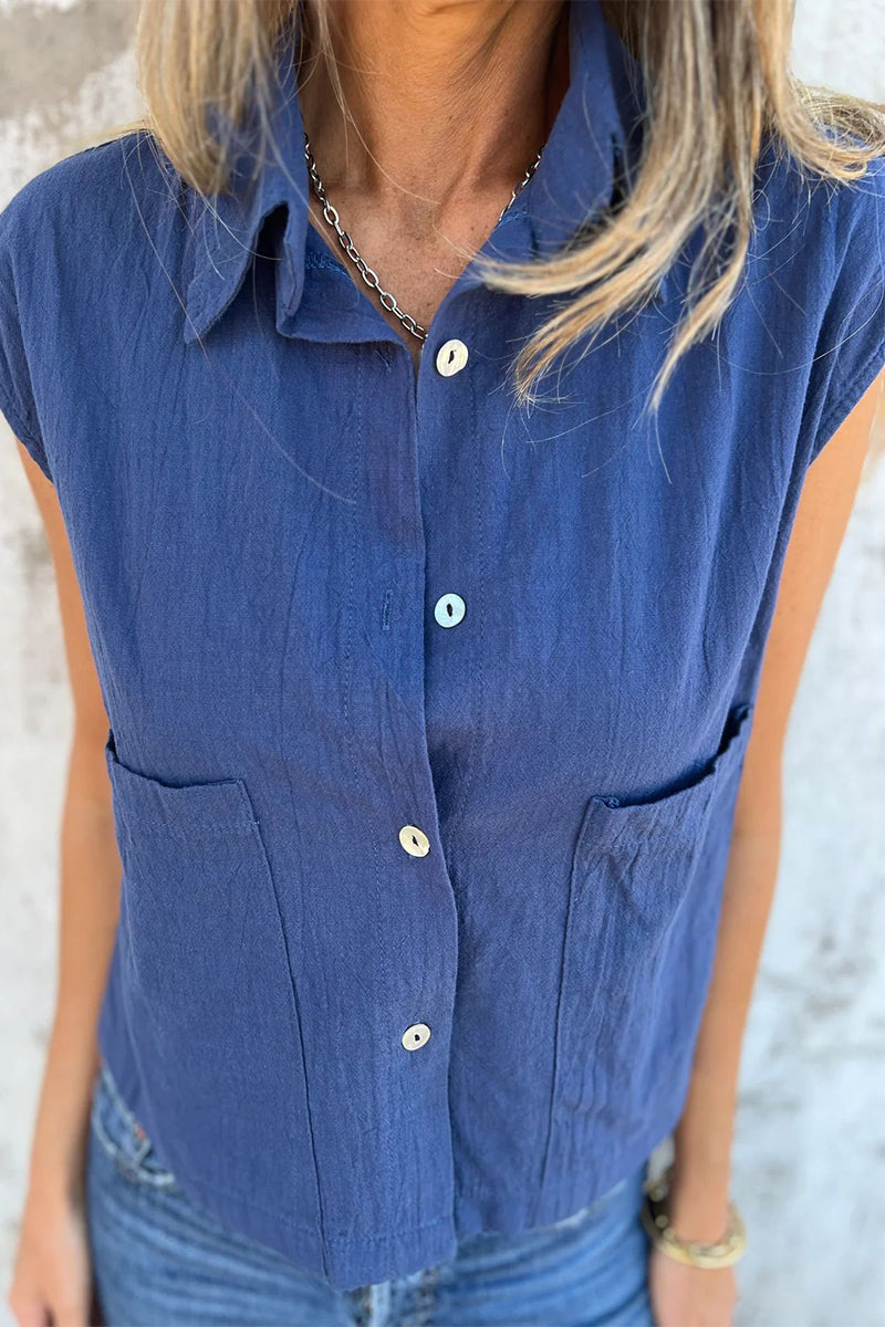 Blusas casuales con cuello vuelto, botones y bolsillos (4 colores)