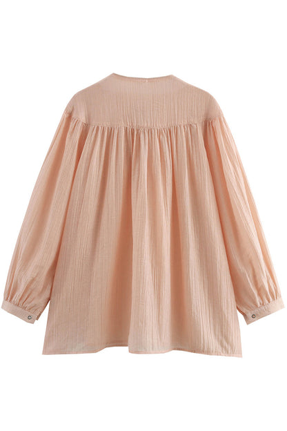Blusas casuales de color sólido con cordones y cuello redondo