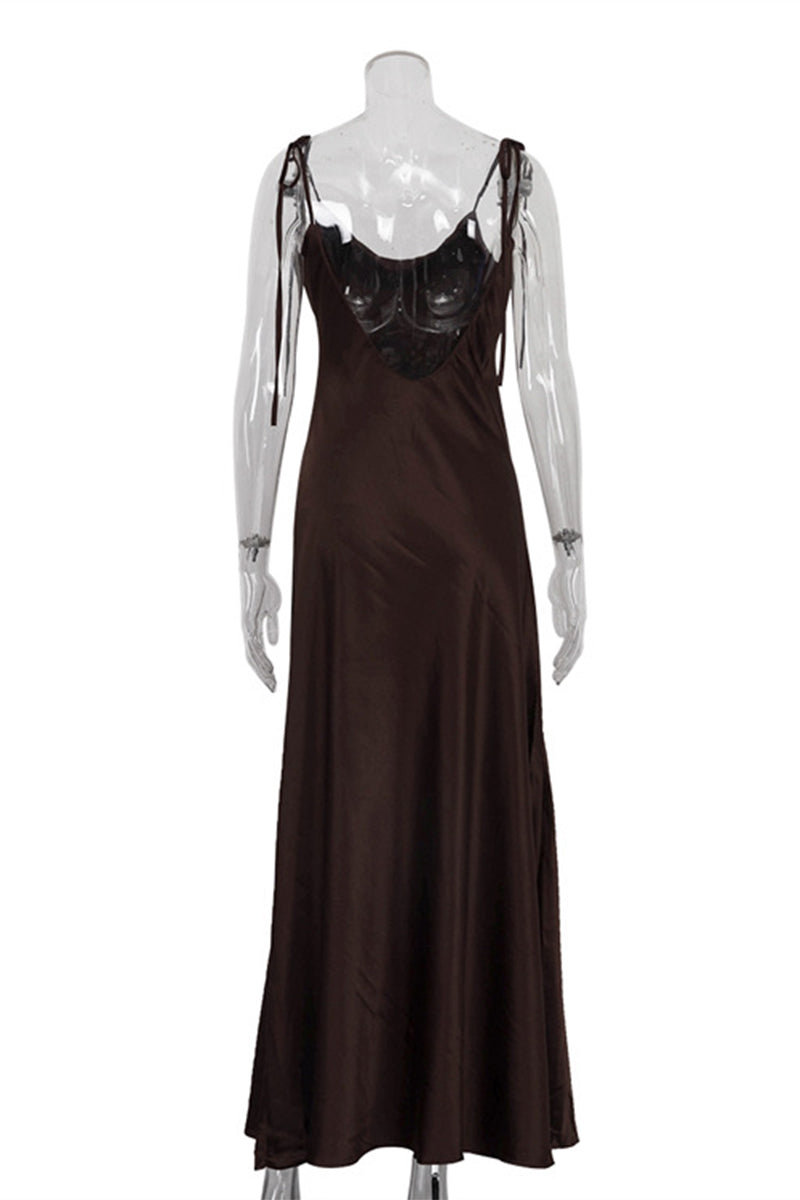 Vestidos largos sexys con encaje, espalda descubierta y cuello en U