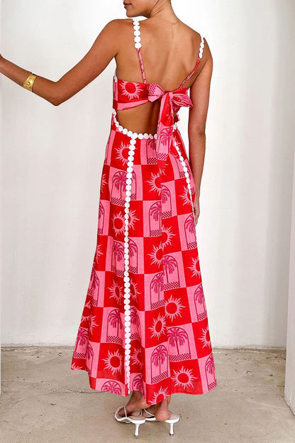 Vestidos de tirantes con escote cuadrado y contraste de patchwork de frutas con estampado de grafiti de vacaciones