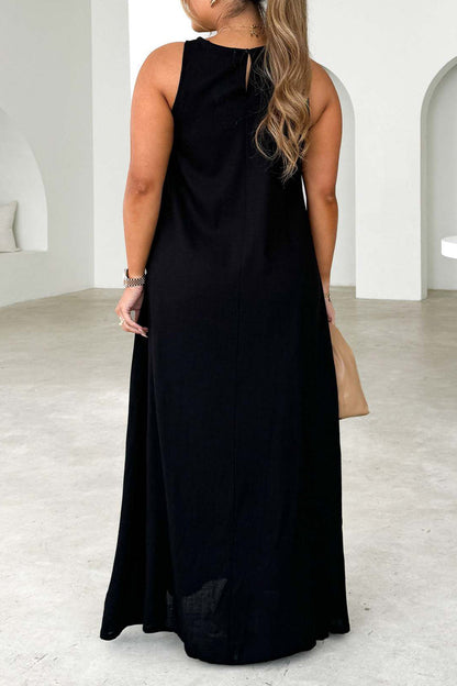 Vestidos casuales sin mangas con cuello redondo, rayas y patchwork en contraste