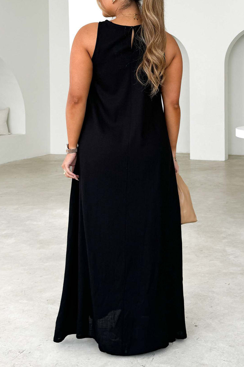 Vestidos casuales sin mangas con cuello redondo, rayas y patchwork en contraste