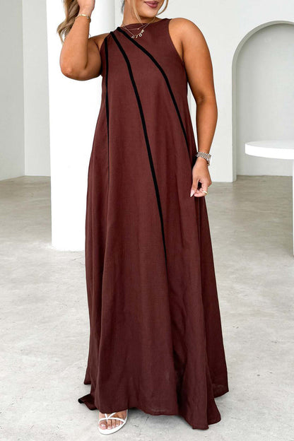 Vestidos casuales sin mangas con cuello redondo, rayas y patchwork en contraste