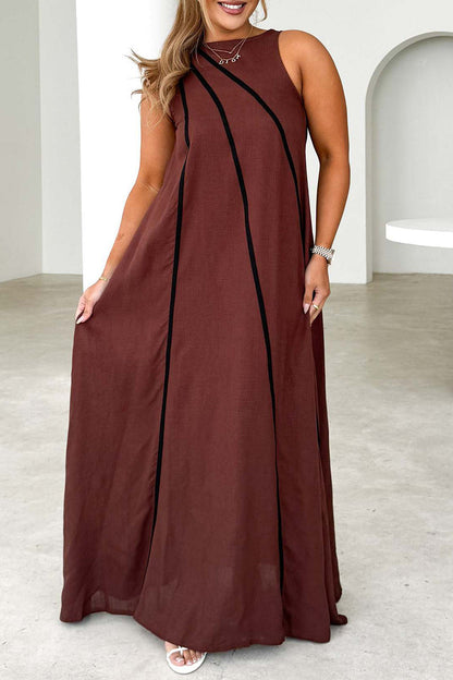 Vestidos casuales sin mangas con cuello redondo, rayas y patchwork en contraste