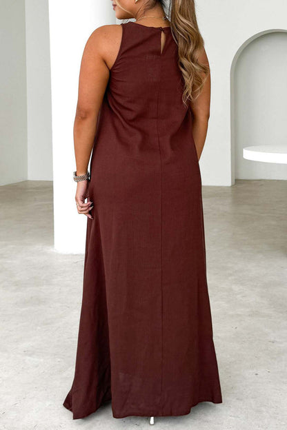 Vestidos casuales sin mangas con cuello redondo, rayas y patchwork en contraste