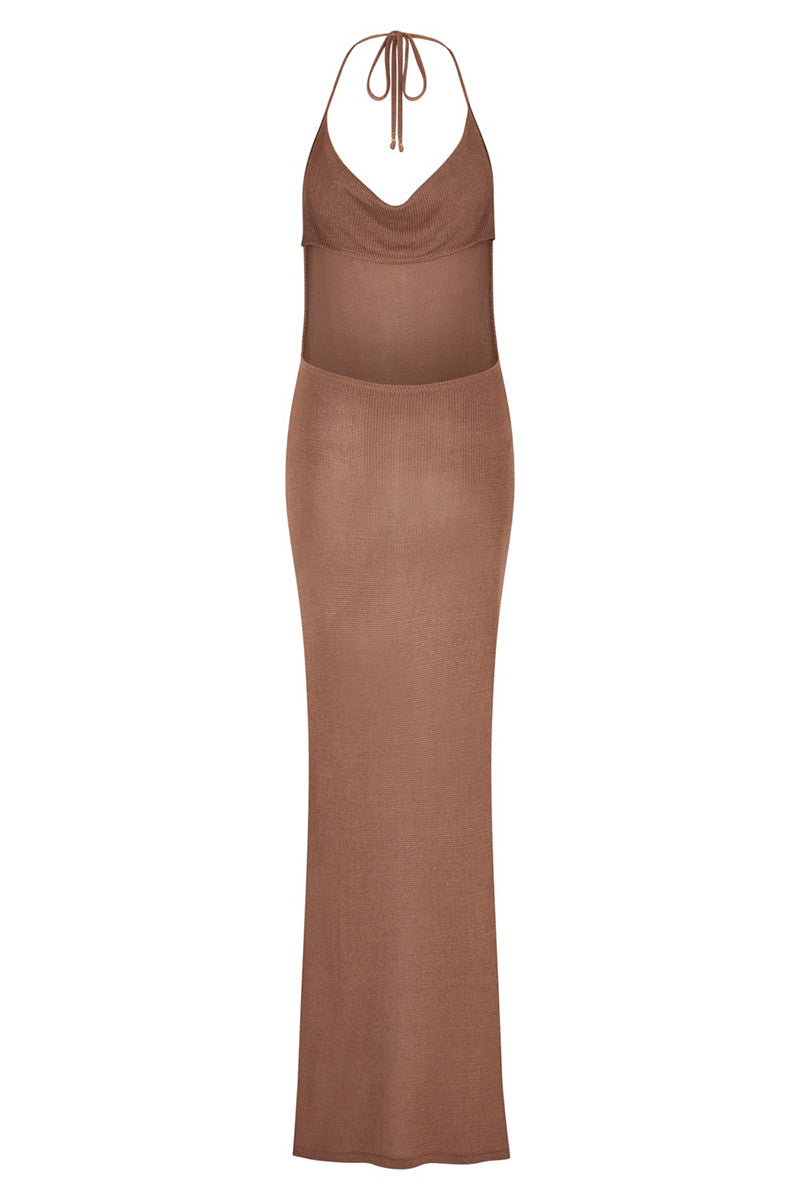 Vestidos de noche sexys con encaje, espalda descubierta y abertura tipo halter