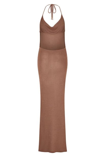 Vestidos de noche sexys con encaje, espalda descubierta y abertura tipo halter