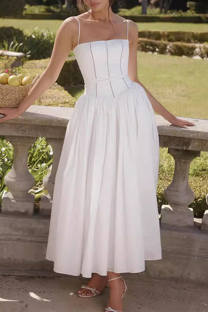 Elegantes vestidos de tirantes con cuello cuadrado y patchwork