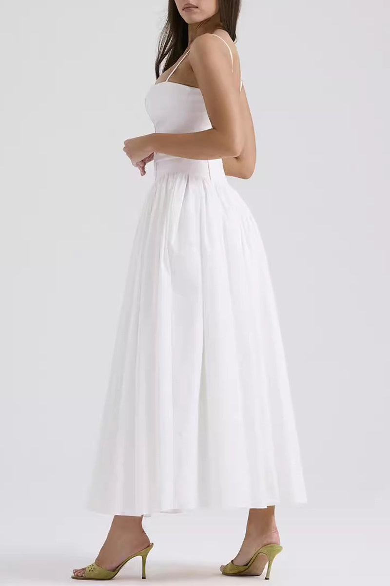 Elegantes vestidos de tirantes con cuello cuadrado y patchwork