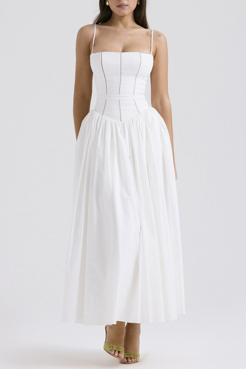 Elegantes vestidos de tirantes con cuello cuadrado y patchwork