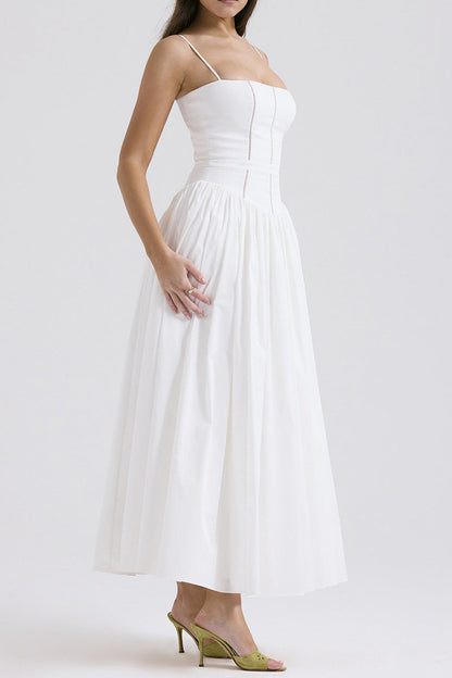 Elegantes vestidos de tirantes con cuello cuadrado y patchwork