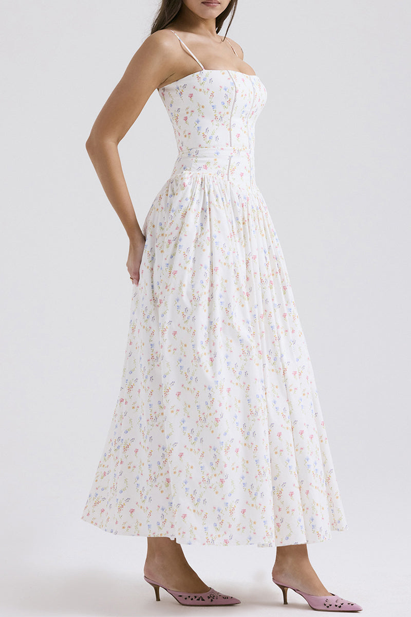 Elegantes vestidos de tirantes con cuello cuadrado y estampado floral de patchwork
