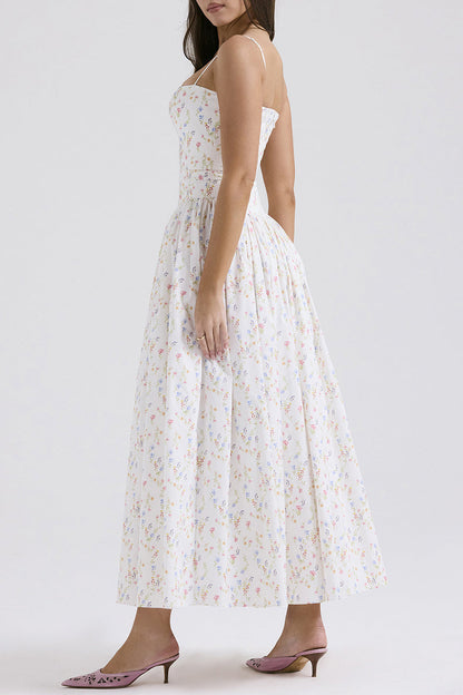 Elegantes vestidos de tirantes con cuello cuadrado y estampado floral de patchwork