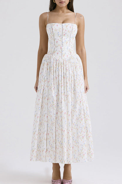 Elegantes vestidos de tirantes con cuello cuadrado y estampado floral de patchwork