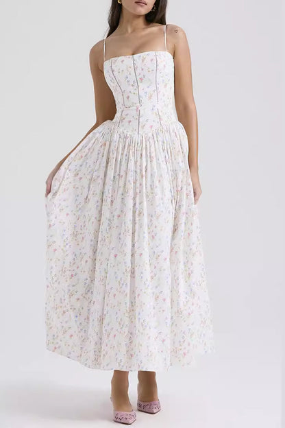 Elegantes vestidos de tirantes con cuello cuadrado y estampado floral de patchwork
