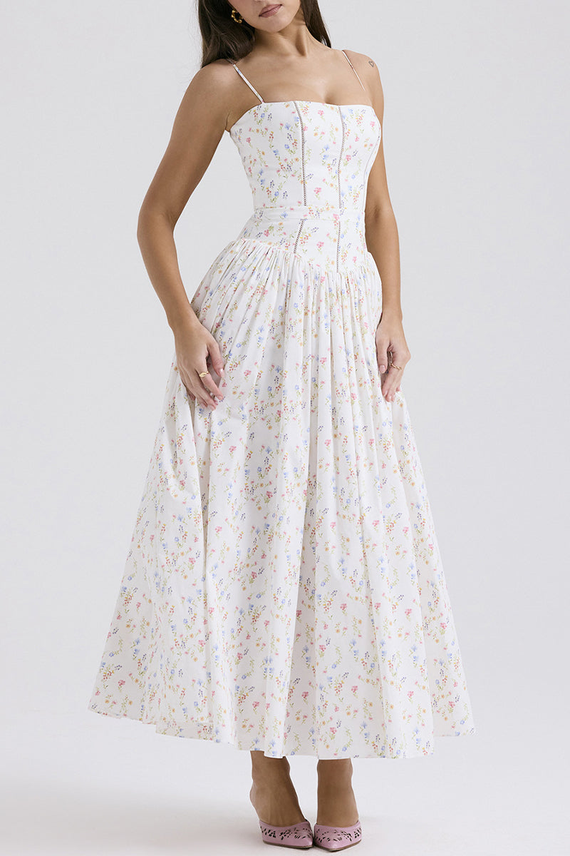 Elegantes vestidos de tirantes con cuello cuadrado y estampado floral de patchwork