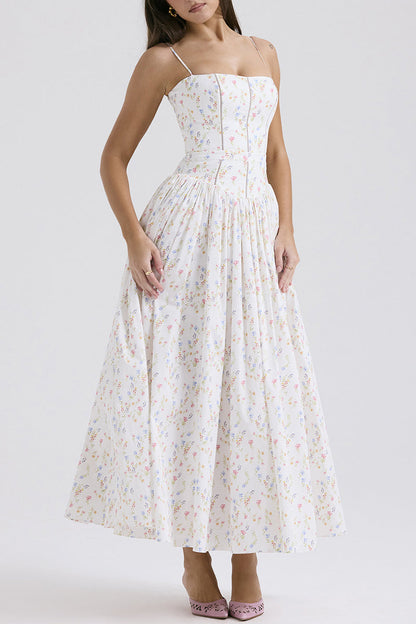 Elegantes vestidos de tirantes con cuello cuadrado y estampado floral de patchwork
