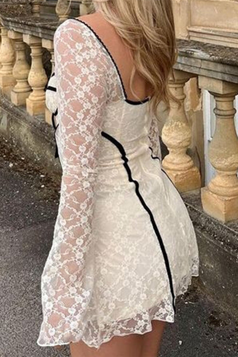 Vestidos sexis de encaje con patchwork y escote cuadrado en forma de A