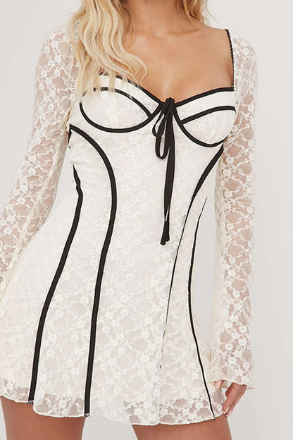 Vestidos sexis de encaje con patchwork y escote cuadrado en forma de A