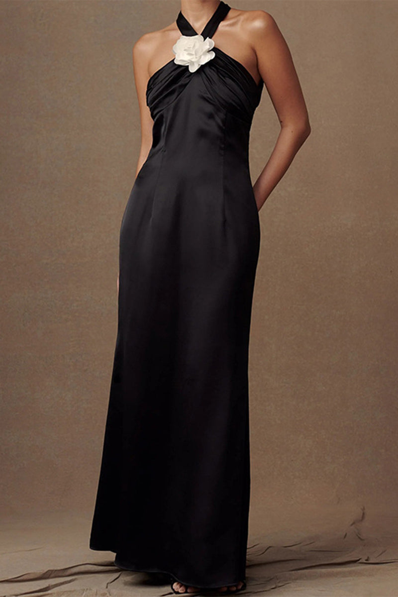 Vestidos largos con cuello halter, sexys, sin espalda y con forma de flor