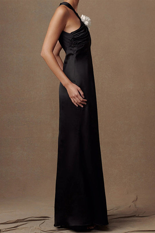 Vestidos largos con cuello halter, sexys, sin espalda y con forma de flor