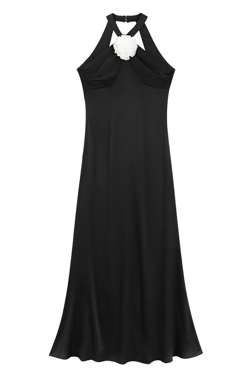 Vestidos largos con cuello halter, sexys, sin espalda y con forma de flor