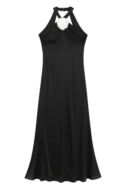 Vestidos largos con cuello halter, sexys, sin espalda y con forma de flor